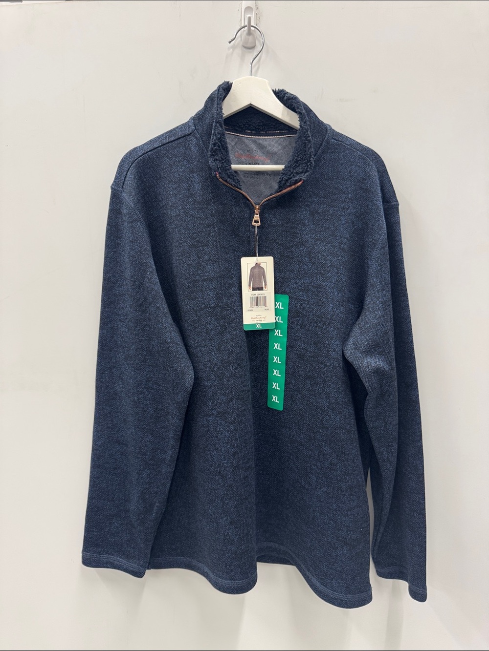 NWT Weatherproof Vintage Mens  Blue Zip Sweater Fleece Pullover XL